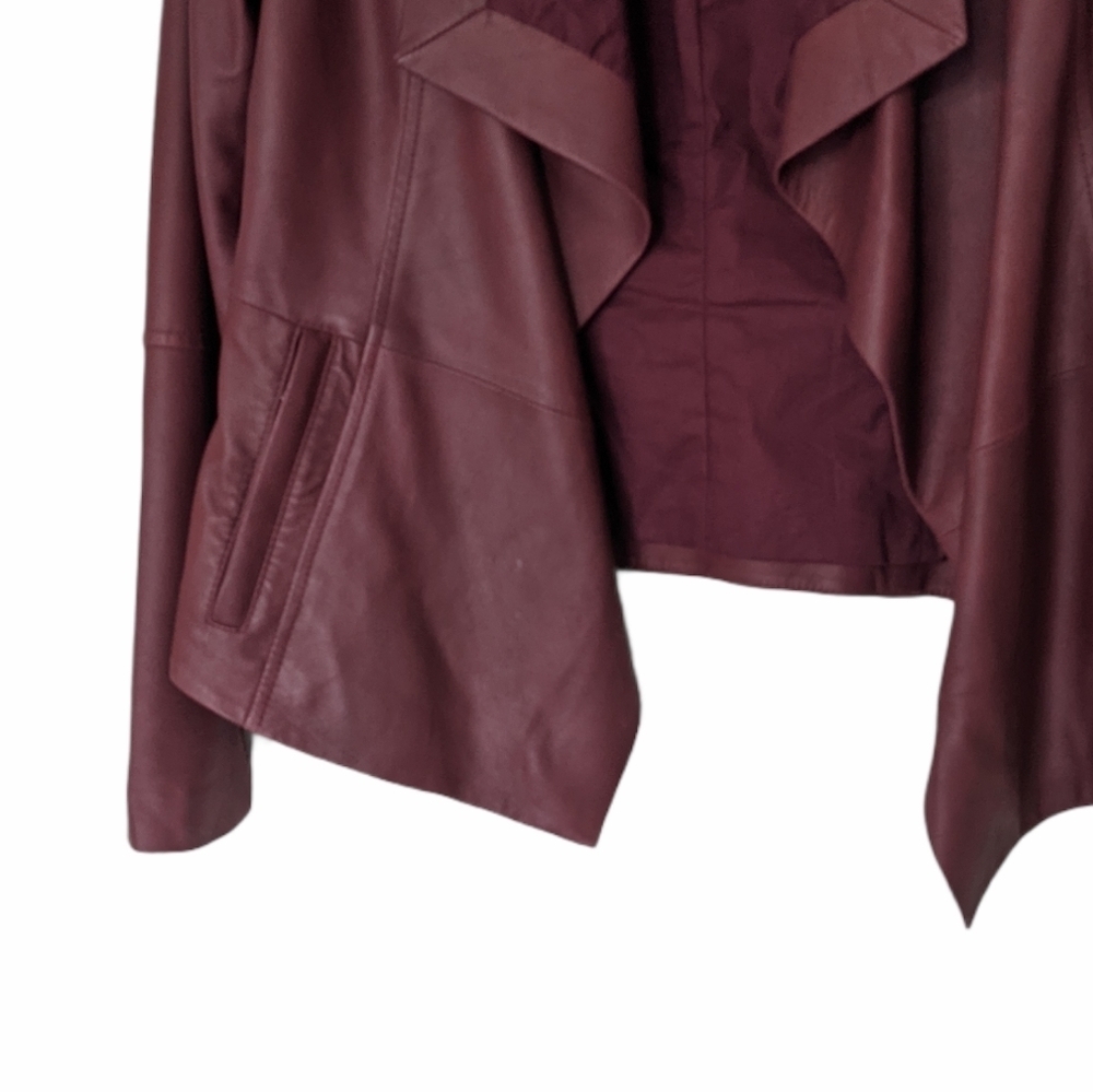 VINCE Leather Burgundy Red Drape Neck Open Jacket Size XS - Picture 5 of 10
